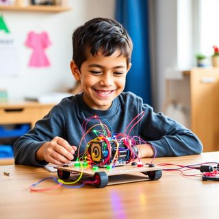 Niño creando su invento